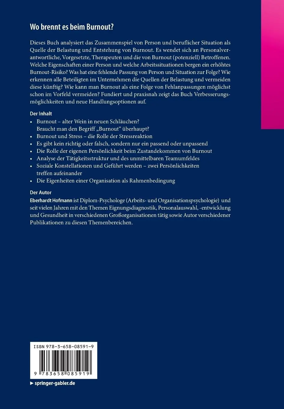 Rückseite: 9783658085919 | Wo brennt es beim Burnout? | Eberhardt Hofmann | Taschenbuch | ix