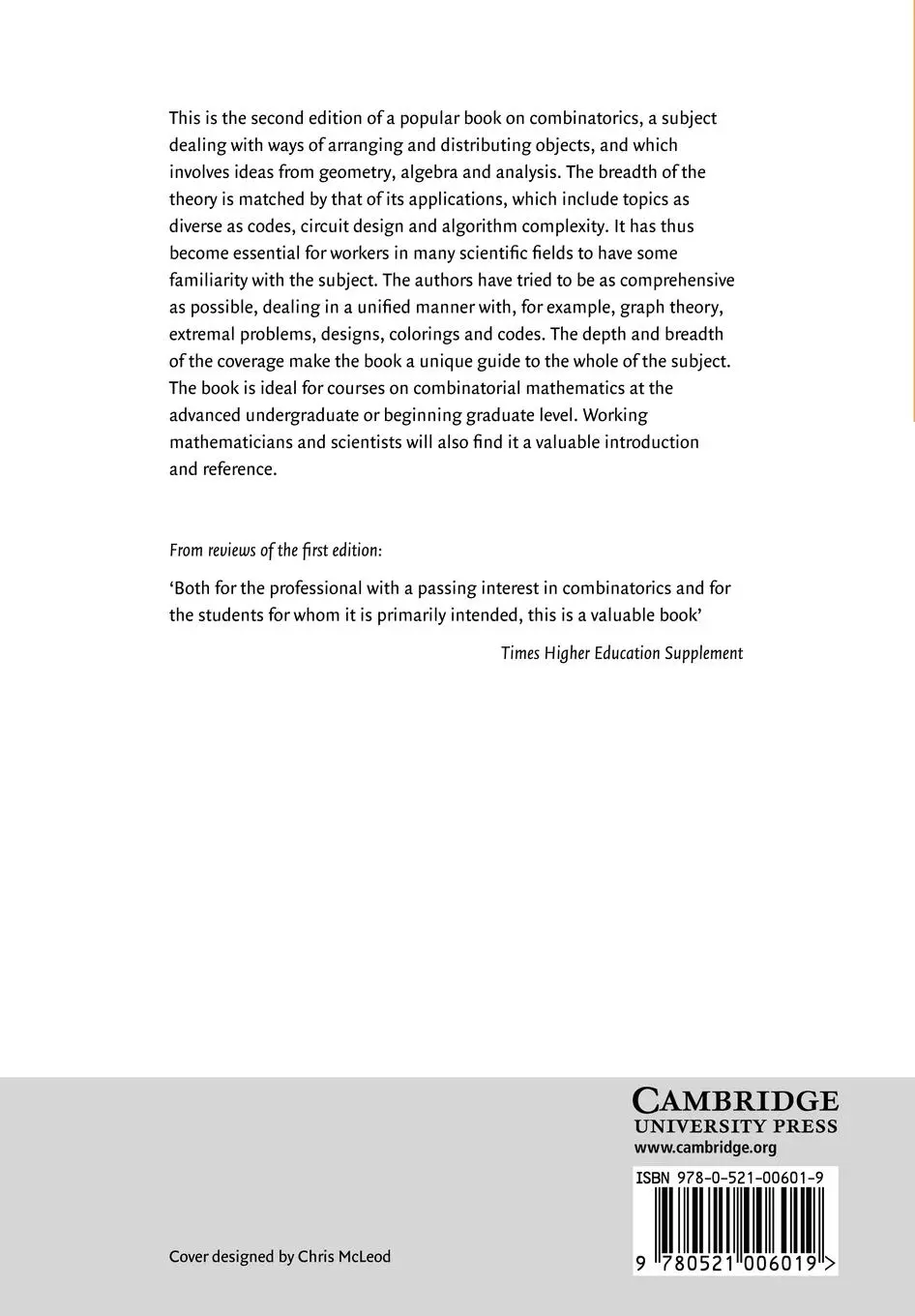 Rückseite: 9780521006019 | A Course in Combinatorics | J. H. Van Lint (u. a.) | Taschenbuch