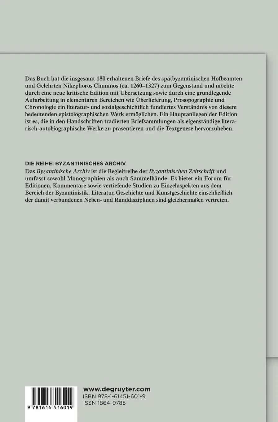 Rückseite: 9781614516019 | Die Briefsammlungen des Nikephoros Chumnos | Alexander Riehle | Buch