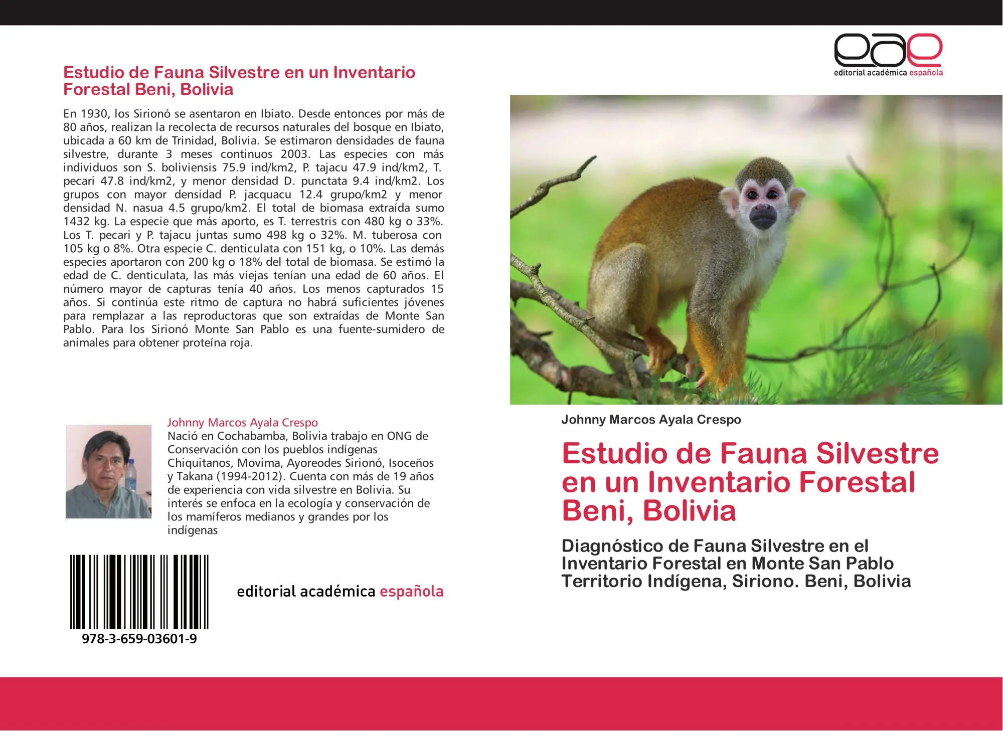 Cover: 9783659036019 | Estudio de Fauna Silvestre en un Inventario Forestal Beni, Bolivia