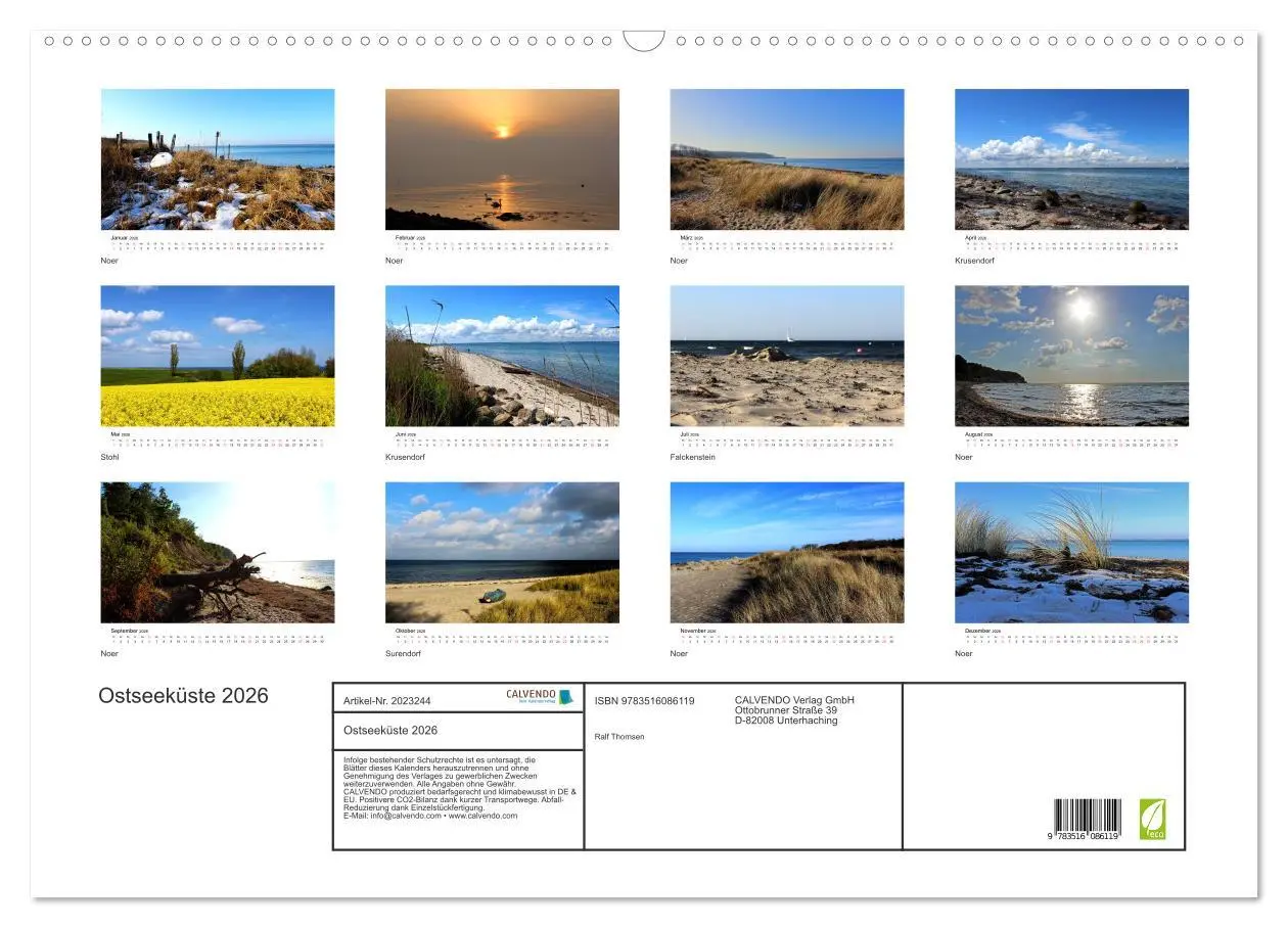 Bild: 9783516086119 | Ostseeküste 2026 (Wandkalender 2026 DIN A2 quer), CALVENDO...