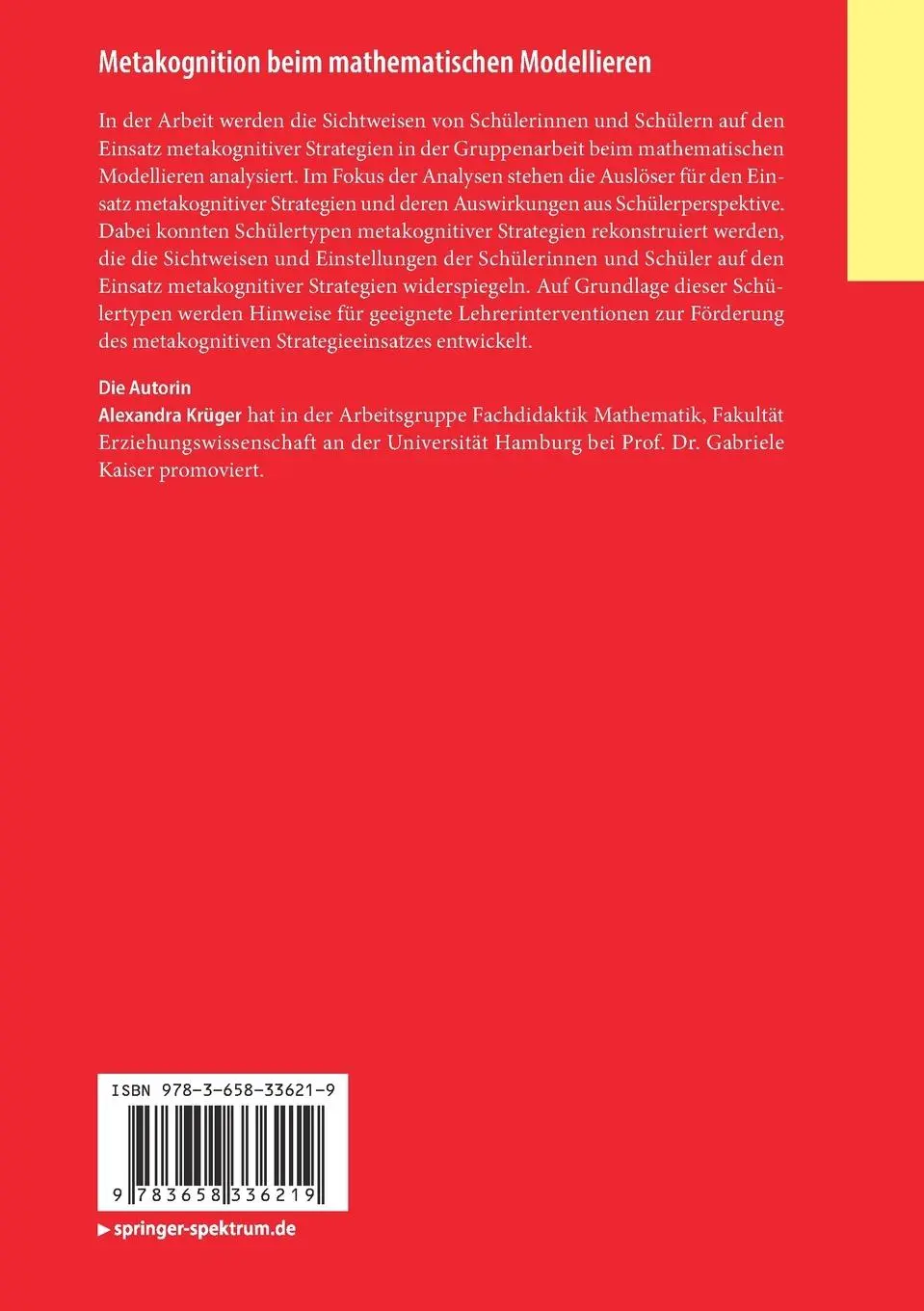 Rückseite: 9783658336219 | Metakognition beim mathematischen Modellieren | Alexandra Krüger | x
