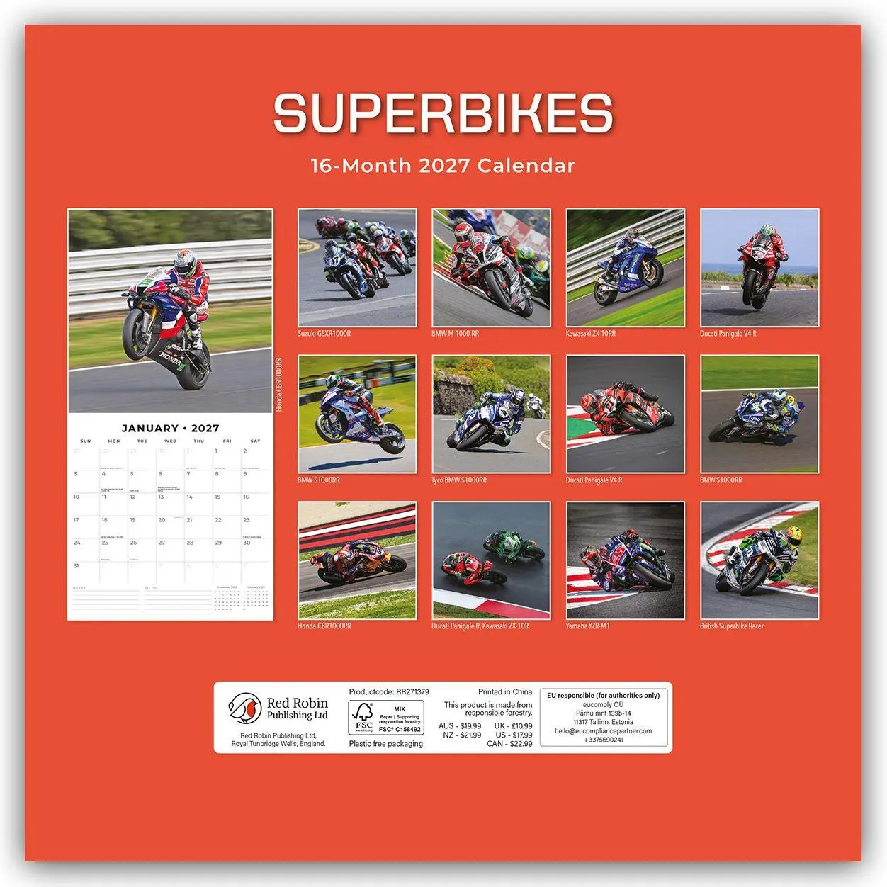 Rückseite: 9781837016419 | Superbikes - Motorräder 2027 - 16-Monatskalender | Robin Red | 28 S.
