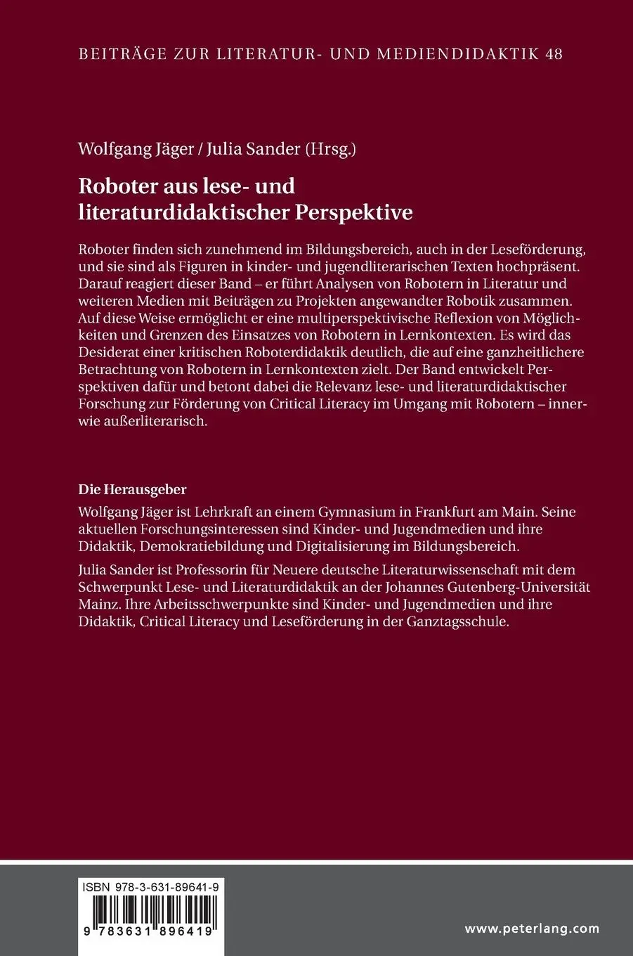 Rückseite: 9783631896419 | Roboter aus lese- und literaturdidaktischer Perspektive | Buch | 2024
