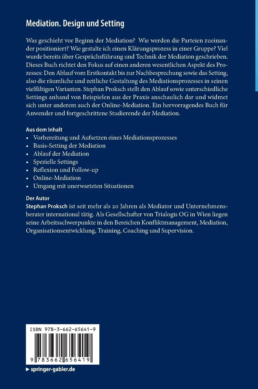 Rückseite: 9783662656419 | Mediation. Design und Setting | Stephan Proksch | Buch | ix | Deutsch