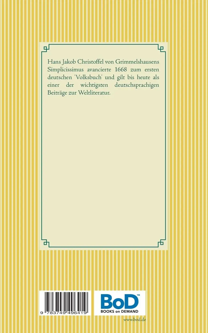 Rückseite: 9783749496419 | Der abenteuerliche Simplicissimus | Band 23 | Grimmelshausen | Buch