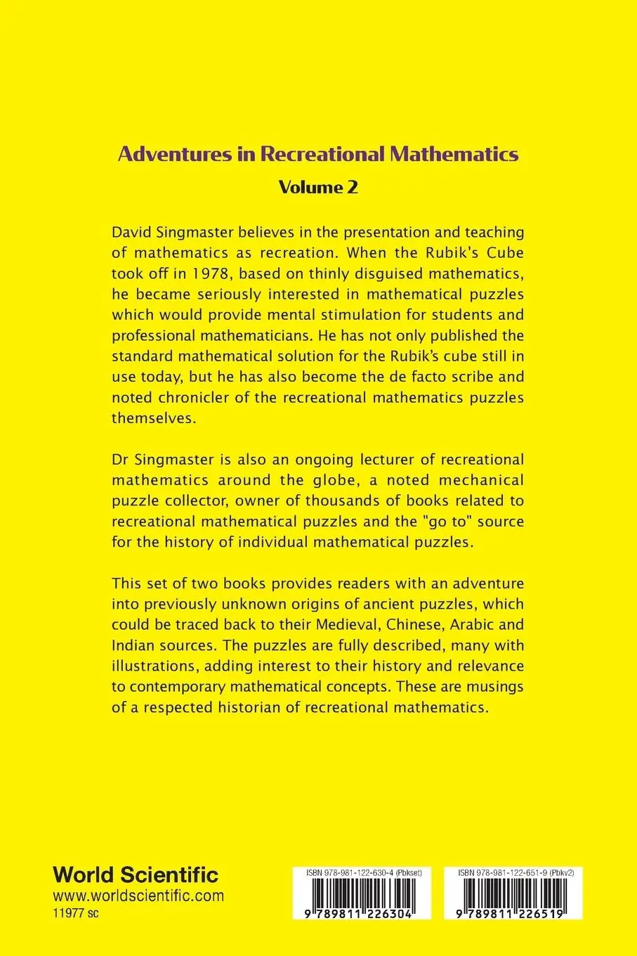 Rückseite: 9789811226519 | ADVENTURES IN RECREAT MATH (V2) | David Singmaster | Taschenbuch