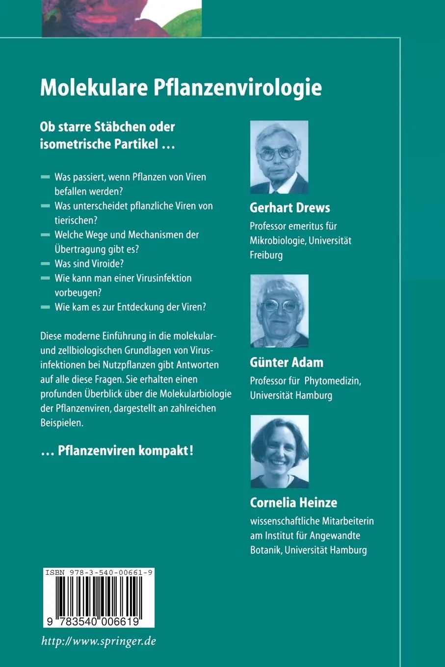 Rückseite: 9783540006619 | Molekulare Pflanzenvirologie | Gerhart Drews (u. a.) | Taschenbuch