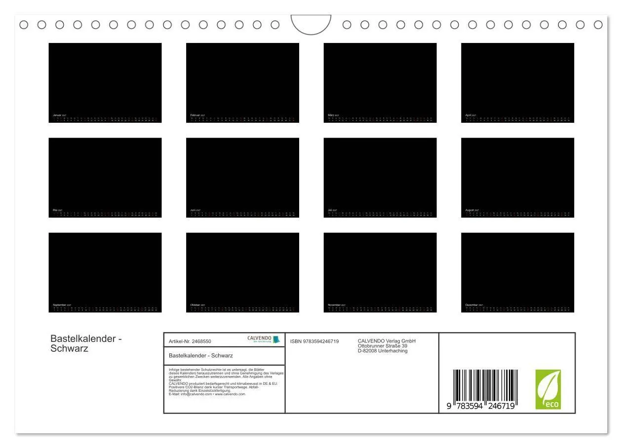 Bild: 9783594246719 | Bastelkalender - Schwarz (Wandkalender 2027 DIN A4 quer), CALVENDO...