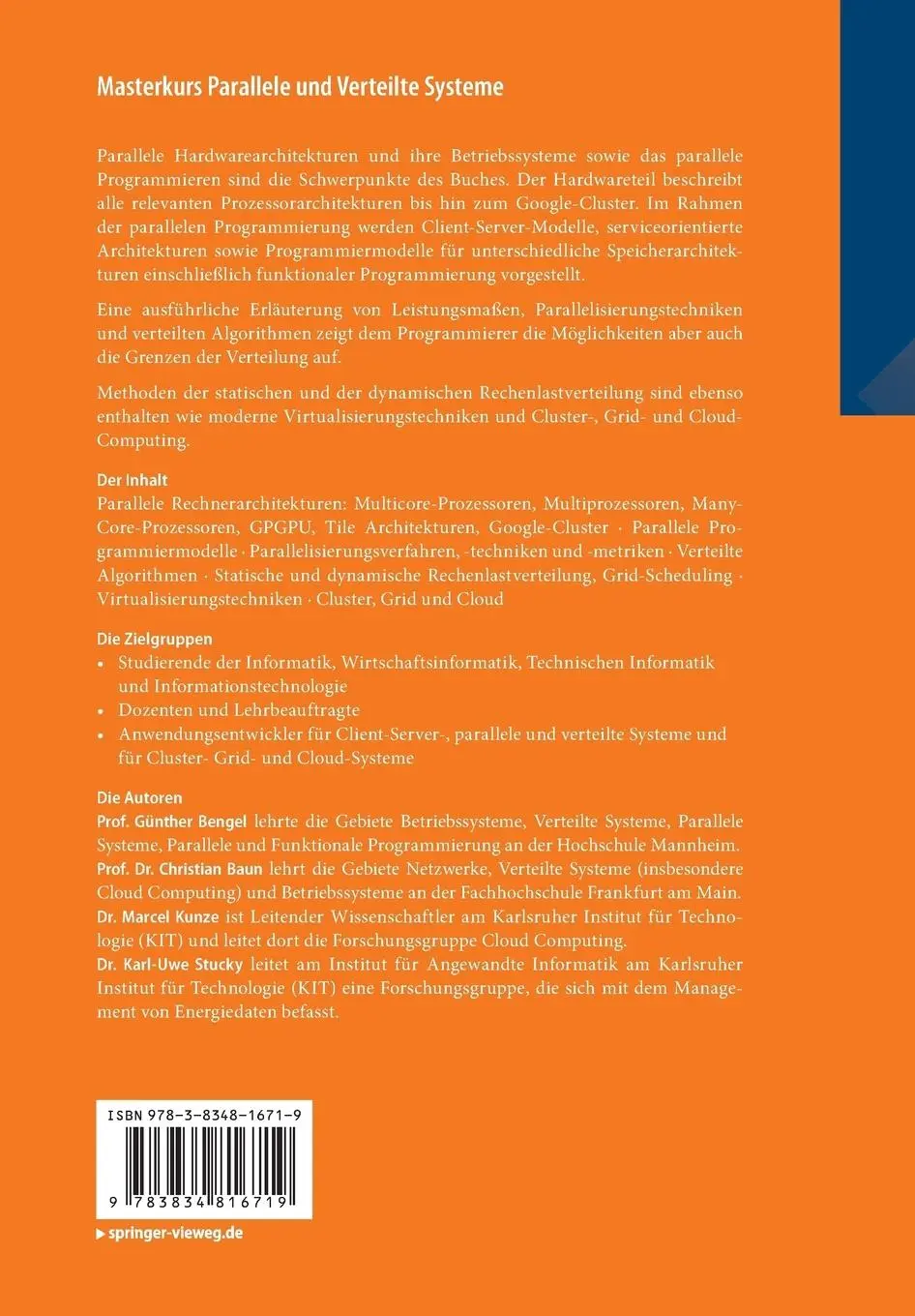 Rückseite: 9783834816719 | Masterkurs Parallele und Verteilte Systeme | Günther Bengel (u. a.)
