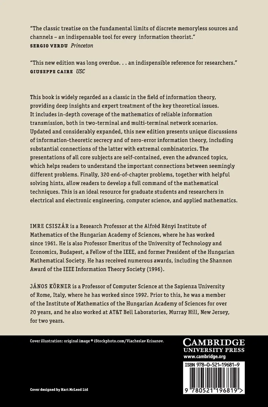 Rückseite: 9780521196819 | Information Theory | Imre Csiszár (u. a.) | Buch | Englisch | 2015