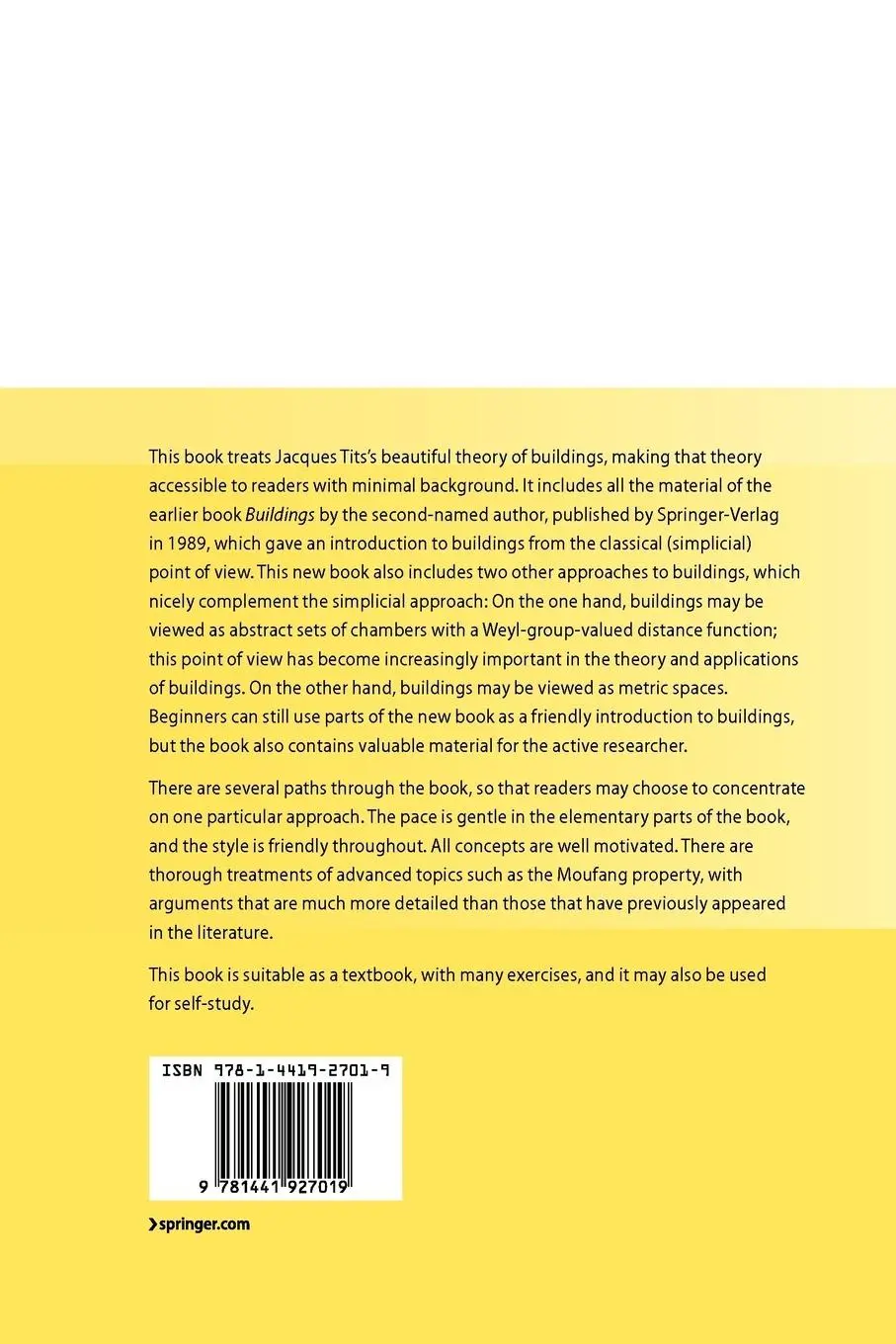 Rückseite: 9781441927019 | Buildings | Theory and Applications | Kenneth S. Brown (u. a.) | Buch