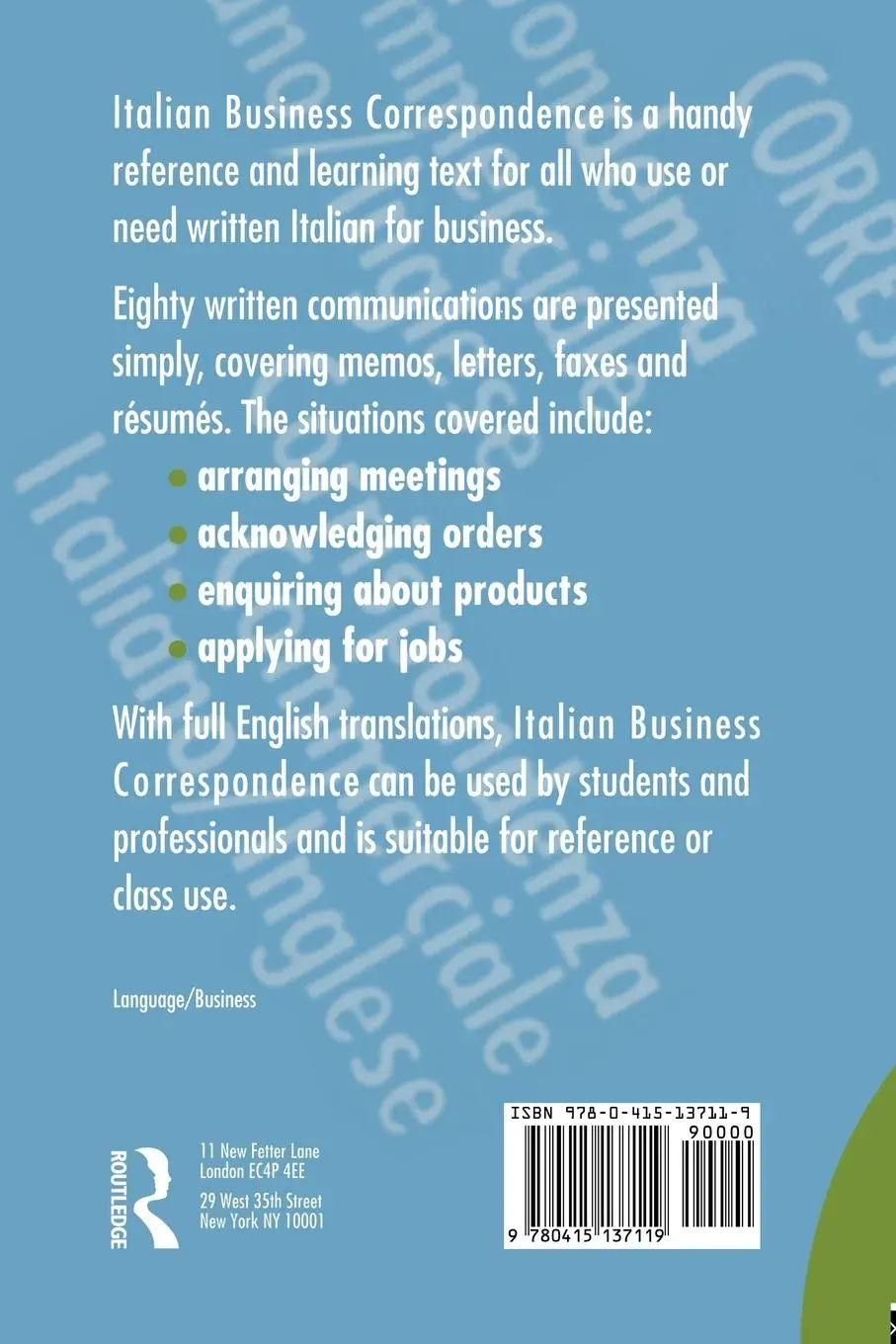 Rückseite: 9780415137119 | Italian/English Business Correspondence | Vincent Edwards (u. a.)