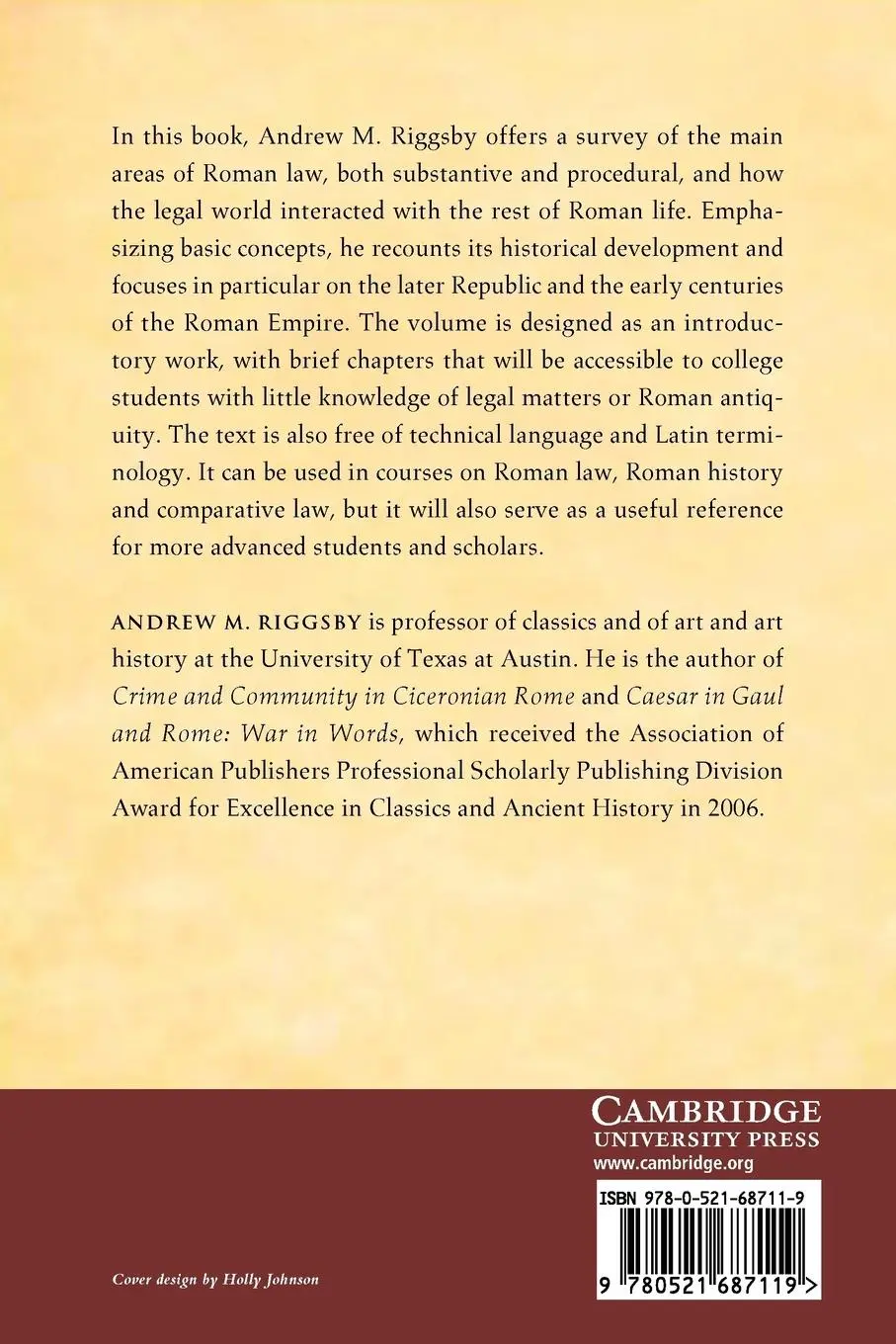 Rückseite: 9780521687119 | Roman Law and the Legal World of the Romans | Andrew M. Riggsby | Buch