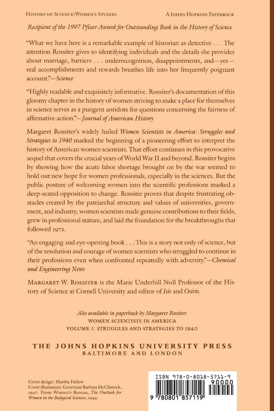 Rückseite: 9780801857119 | Women Scientists in America | Before Affirmative Action, 1940-1972