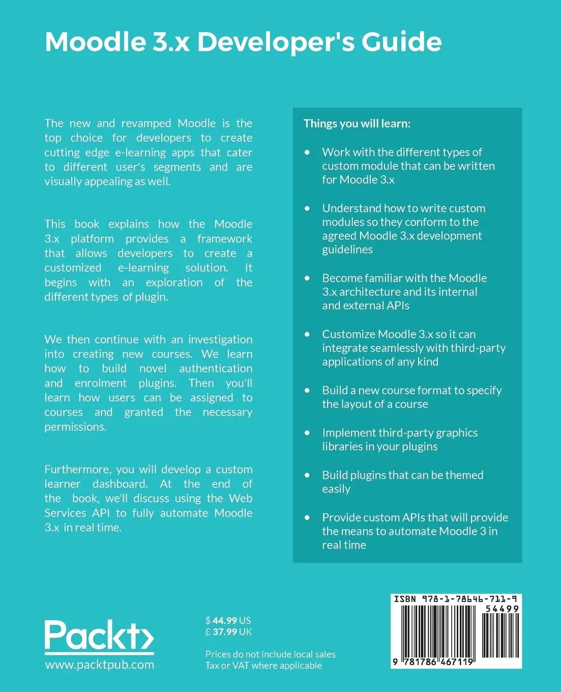 Rückseite: 9781786467119 | Moodle 3.x Developer's Guide | Ian Wild | Taschenbuch | Englisch