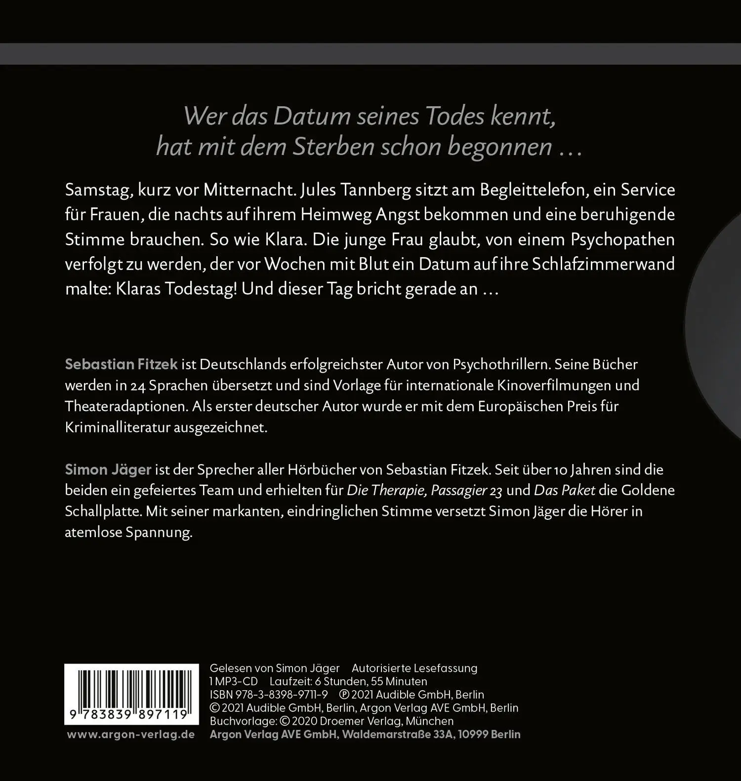 Rückseite: 9783839897119 | Der Heimweg | Psychothriller | Sebastian Fitzek | MP3 | 111 Tracks