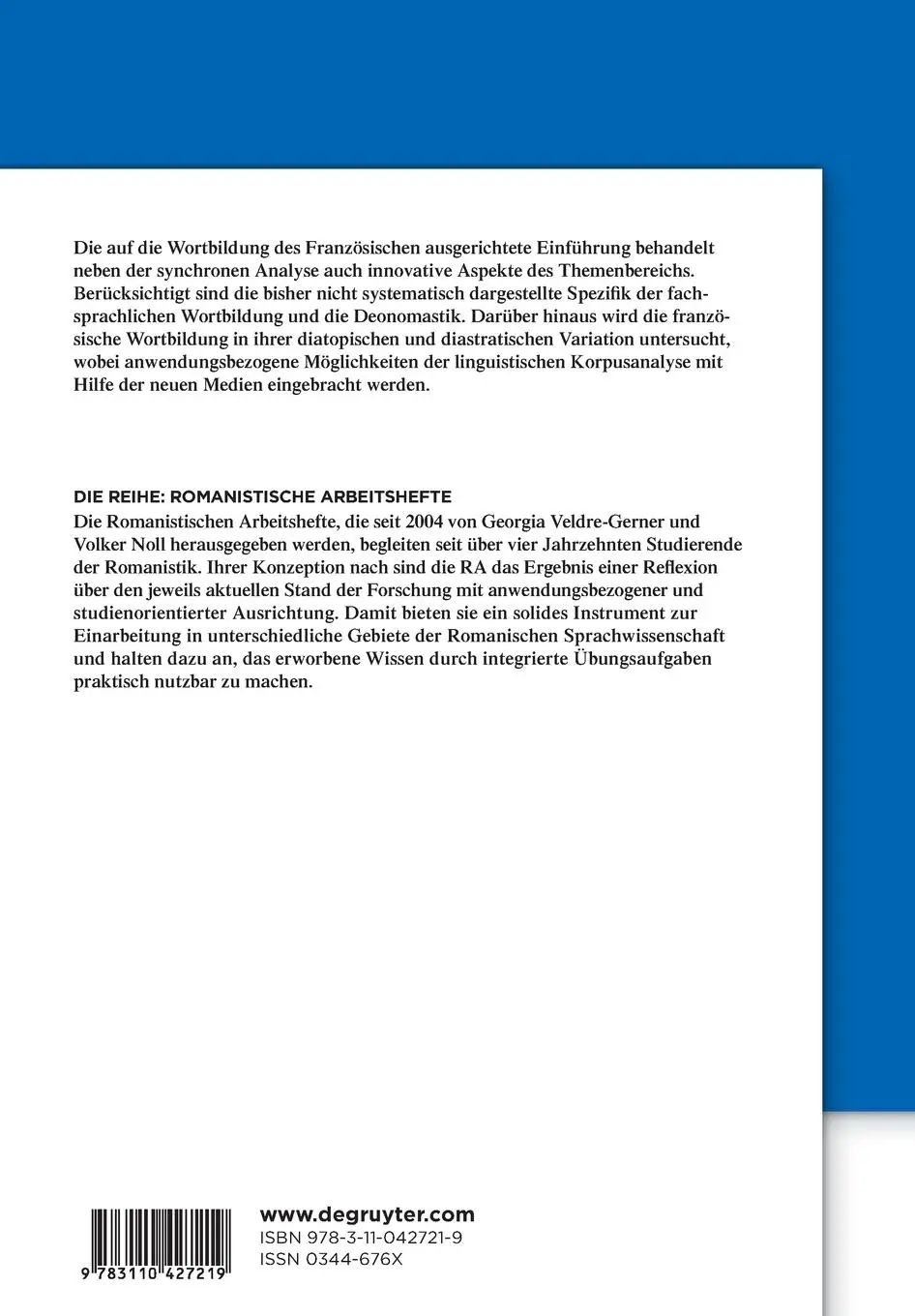 Rückseite: 9783110427219 | Wortbildung des heutigen Französisch | Frank Paulikat | Taschenbuch