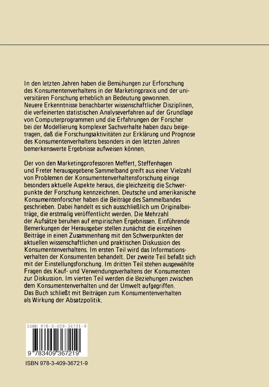 Rückseite: 9783409367219 | Konsumentenverhalten und Information | Heribert Meffert (u. a.) | Buch