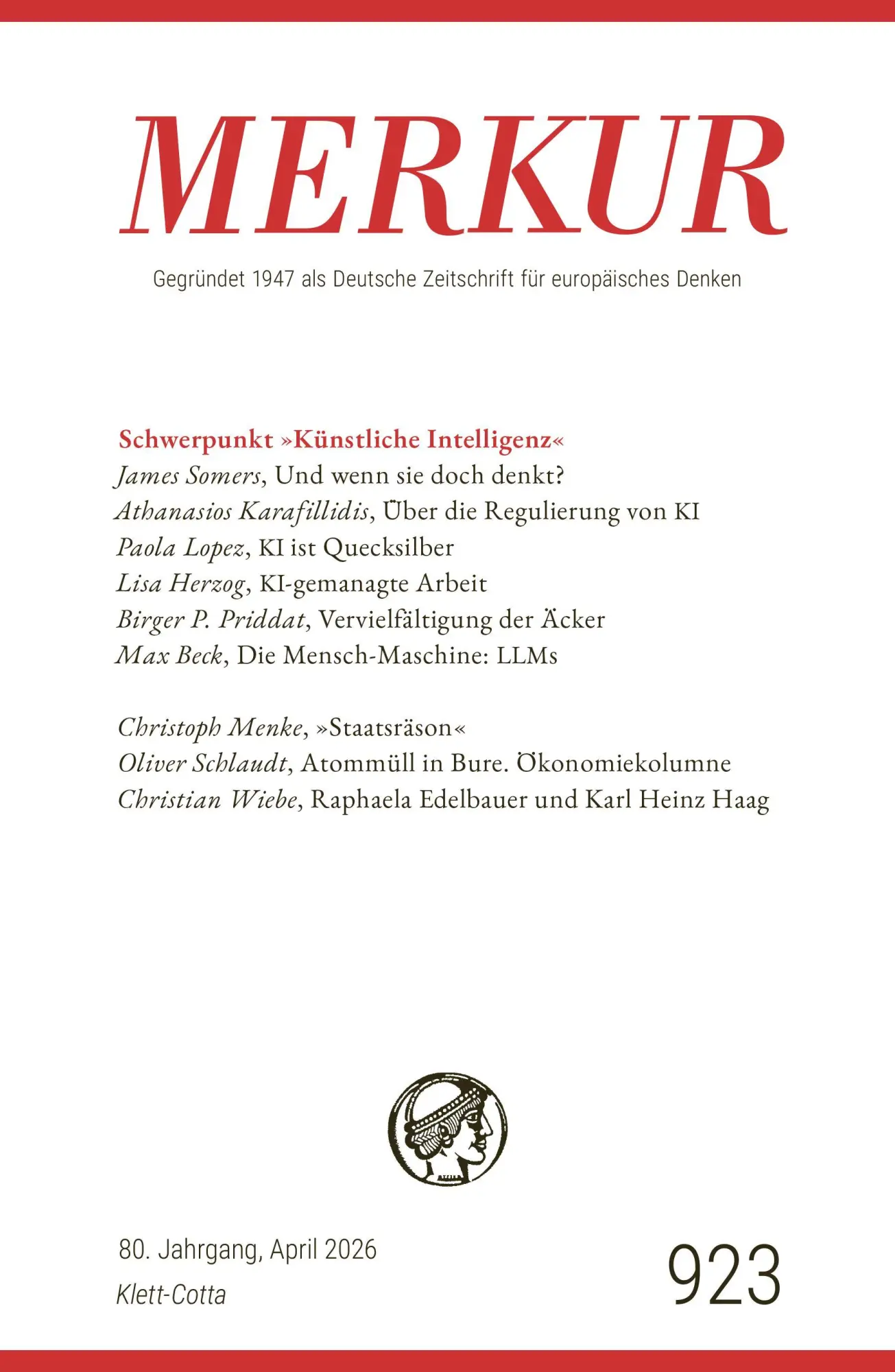 Cover: 9783608977219 | MERKUR 4/2026, Jg.80 | Nr. 923, Heft 04, April 2026 | Demand (u. a.)