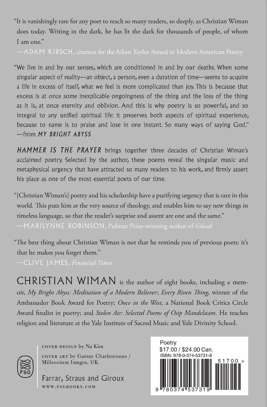 Rückseite: 9780374537319 | Hammer Is the Prayer | Selected Poems | Christian Wiman | Taschenbuch