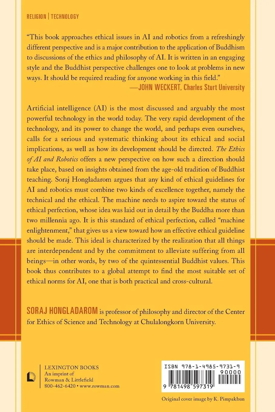 Rückseite: 9781498597319 | Ethics of AI and Robotics | A Buddhist Viewpoint | Soraj Hongladarom