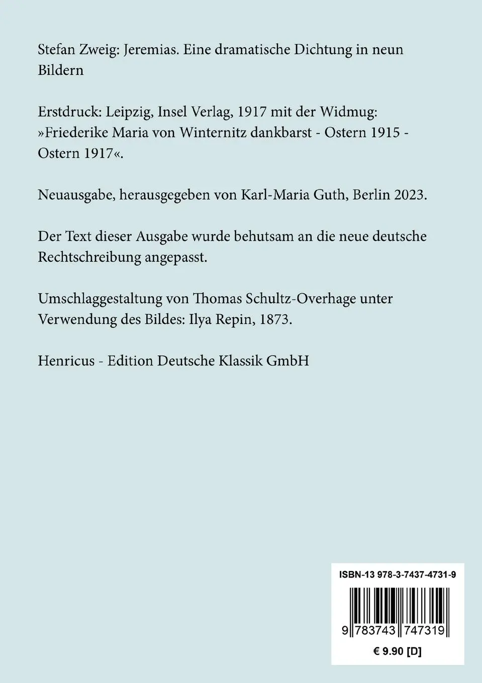 Rückseite: 9783743747319 | Jeremias | Eine dramatische Dichtung in neun Bildern | Stefan Zweig