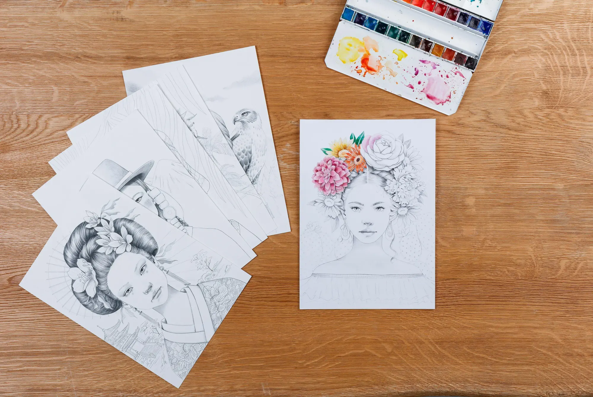 Bild: 3329680957419 | ODELIA, Ausmalblock Mixed Media, 20 Blatt A4 250g, Spiralbindung,...
