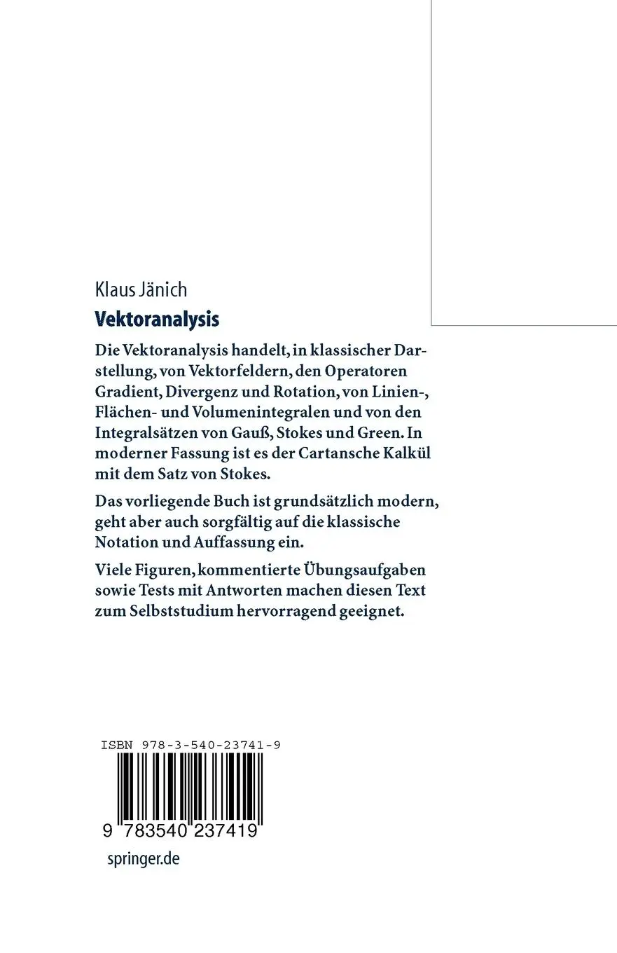 Rückseite: 9783540237419 | Vektoranalysis | Klaus Jänich | Taschenbuch | XII | Deutsch | 2005