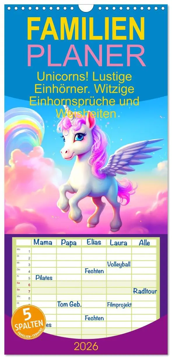 Cover: 9783516497519 | Familienplaner 2026 - Unicorns! Lustige Einhörner. Witzige...