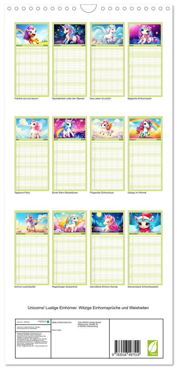 Bild: 9783516497519 | Familienplaner 2026 - Unicorns! Lustige Einhörner. Witzige...