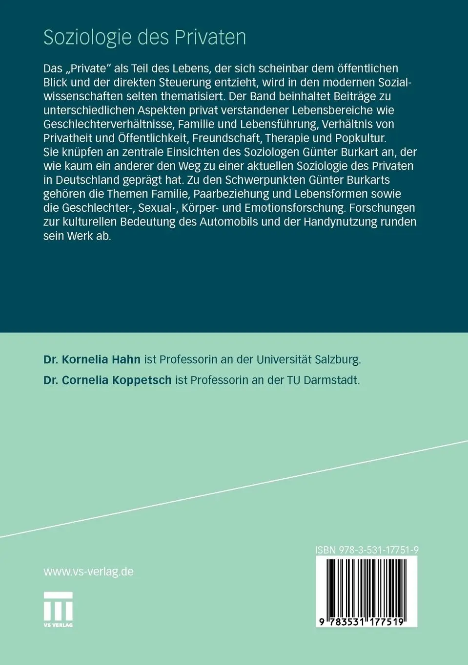 Rückseite: 9783531177519 | Soziologie des Privaten | Cornelia Koppetsch (u. a.) | Taschenbuch
