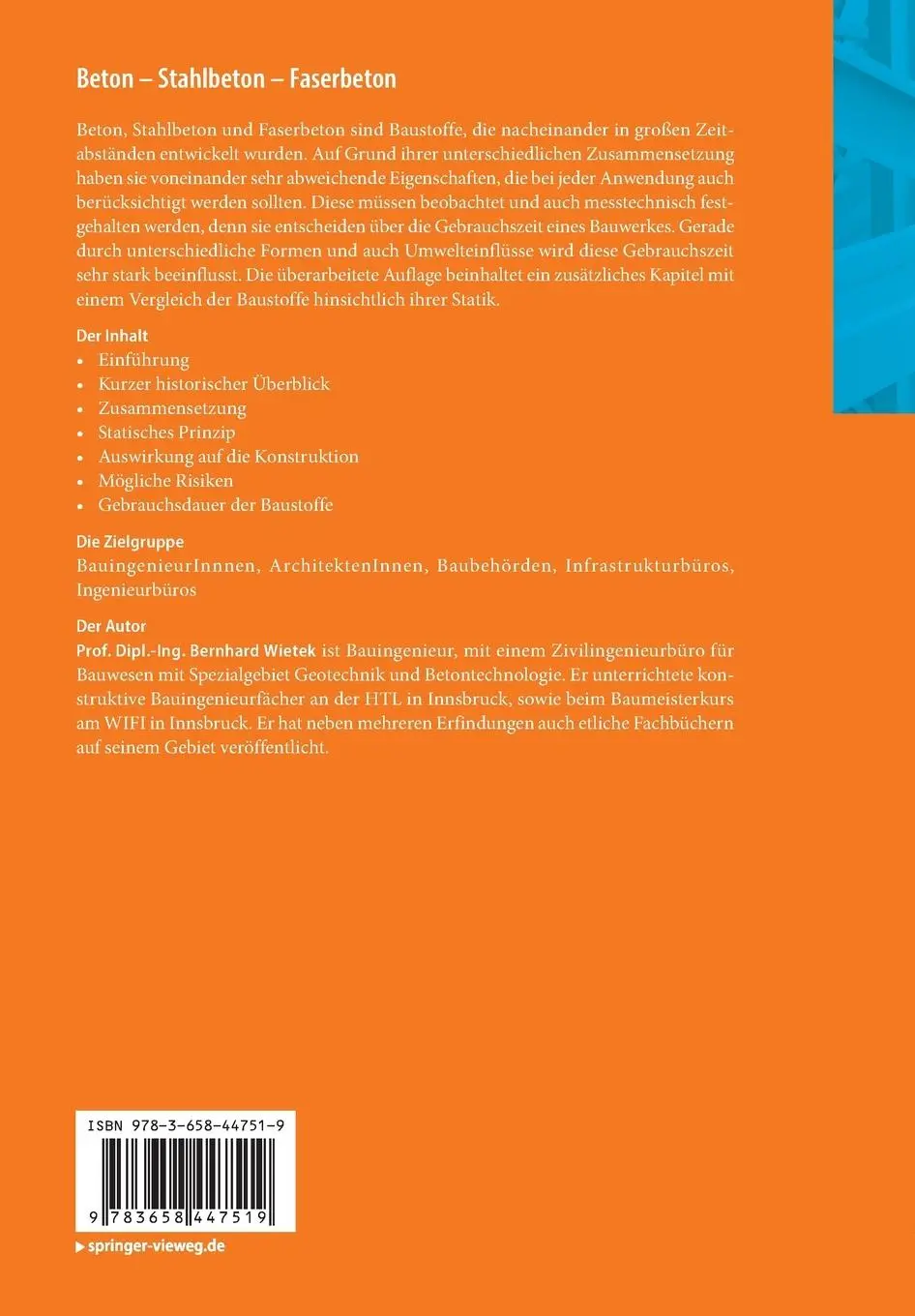 Rückseite: 9783658447519 | Beton - Stahlbeton - Faserbeton | Eigenschaften und Unterschiede | v