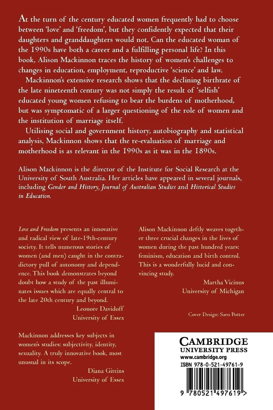 Rückseite: 9780521497619 | Love and Freedom | Alison Mackinnon | Taschenbuch | Englisch | 2012