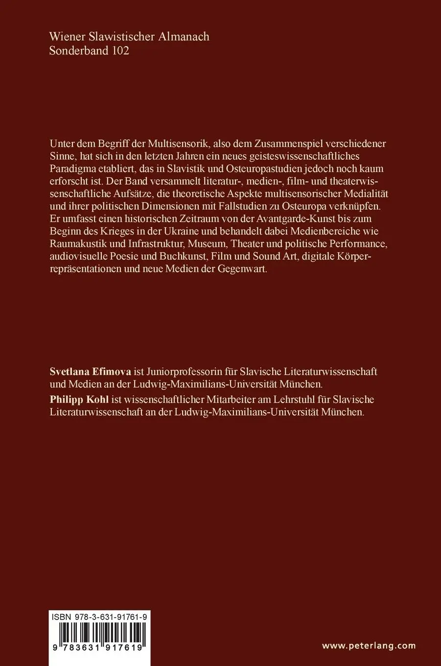 Rückseite: 9783631917619 | Sehen, Hören, Berühren | Svetlana Efimova (u. a.) | Buch | 408 S.