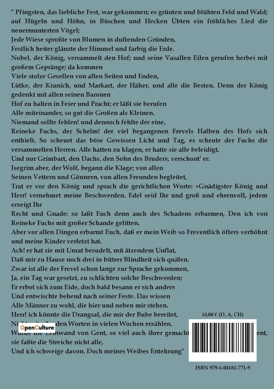 Rückseite: 9791041817719 | Reineke Fuchs | Johann Wolfgang Goethe | Taschenbuch | 110 S. | 2023