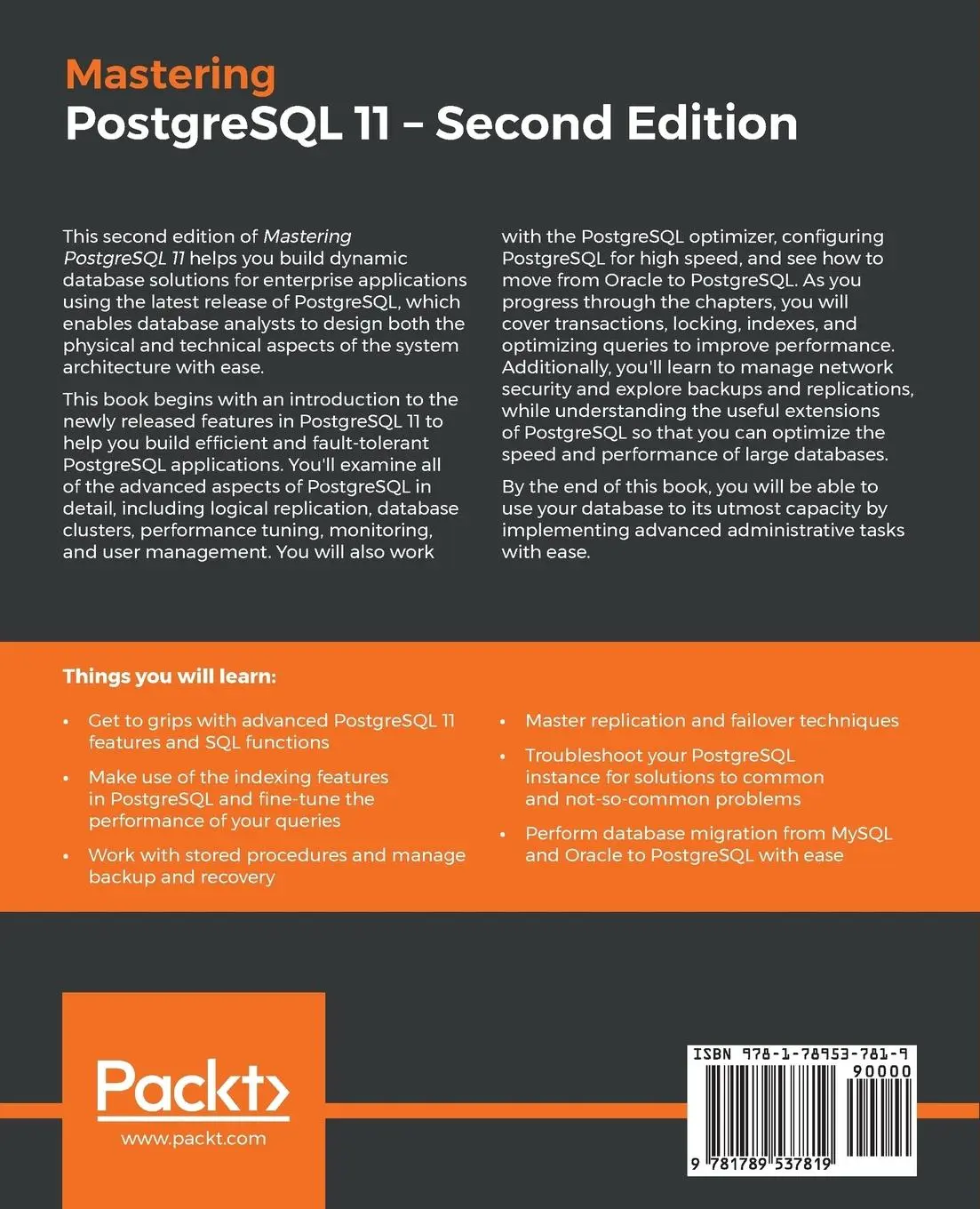 Rückseite: 9781789537819 | Mastering PostgreSQL 11 - Second Edition | Hans-Jürgen Schönig | Buch