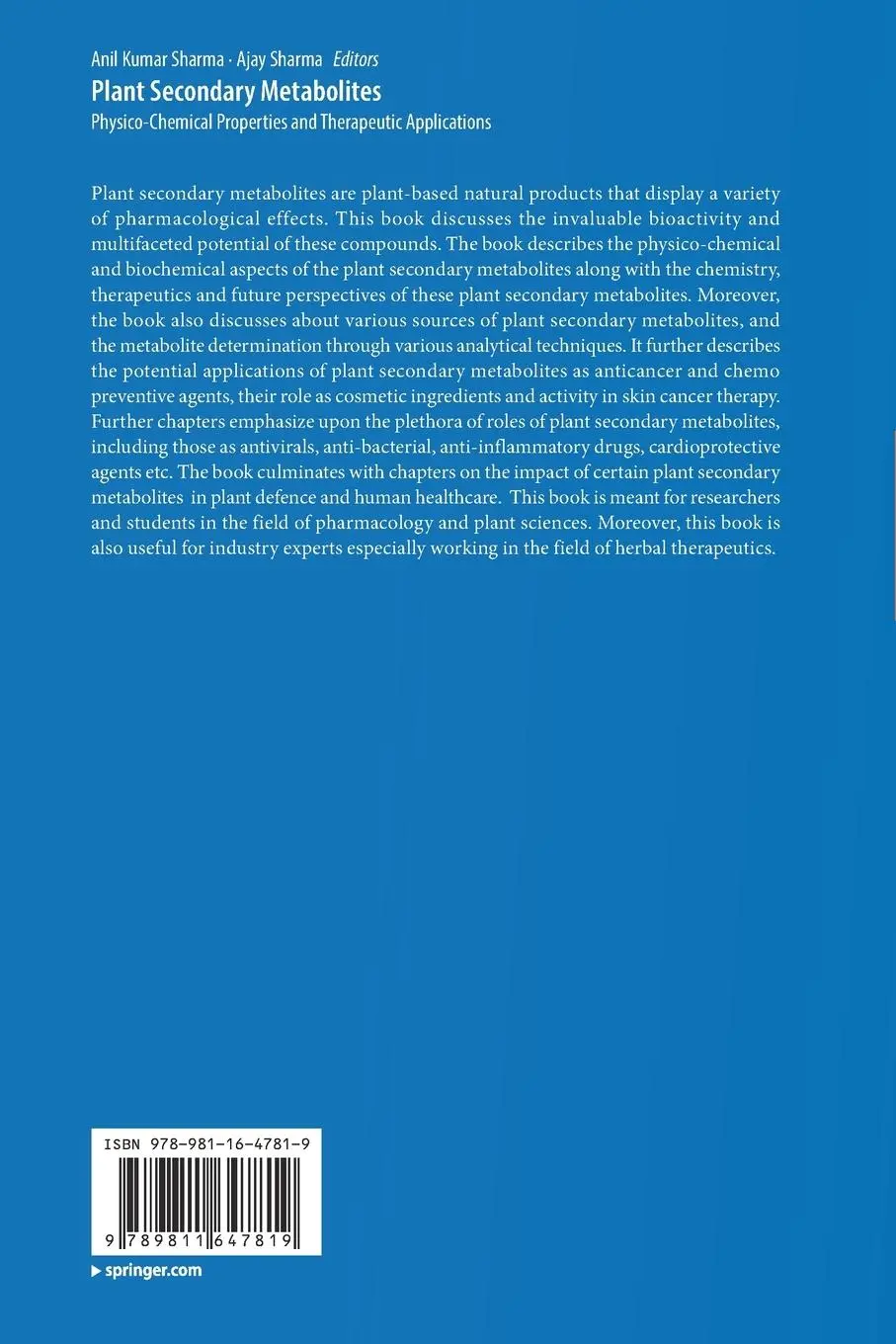 Rückseite: 9789811647819 | Plant Secondary Metabolites | Ajay Sharma (u. a.) | Taschenbuch | ix