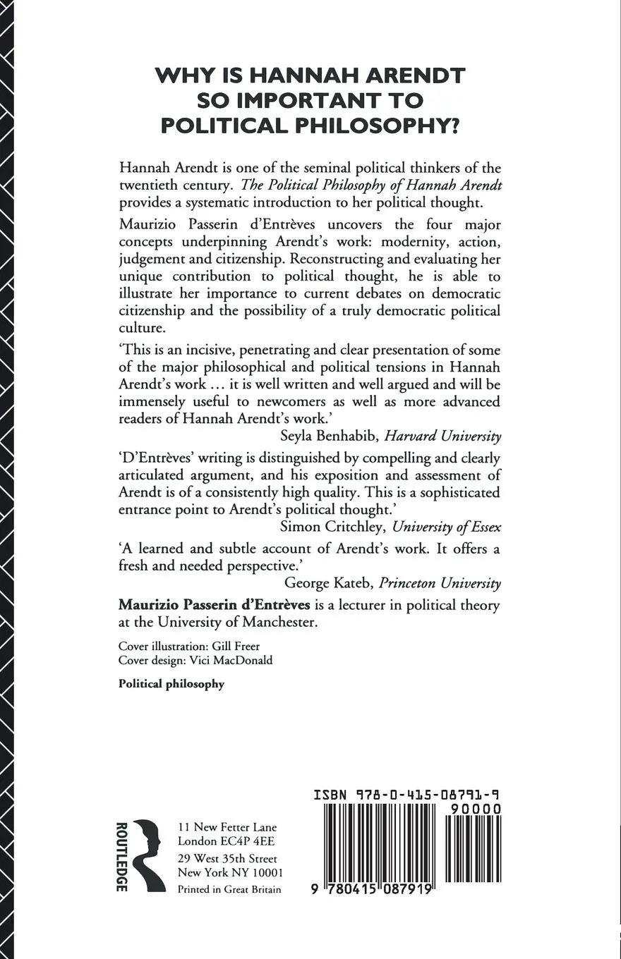 Rückseite: 9780415087919 | The Political Philosophy of Hannah Arendt | D'Entrèves | Taschenbuch