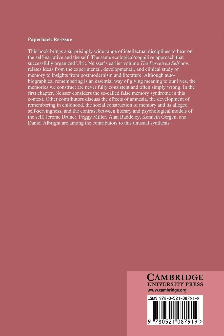 Rückseite: 9780521087919 | The Remembering Self | Construction and Accuracy in the Self-Narrative