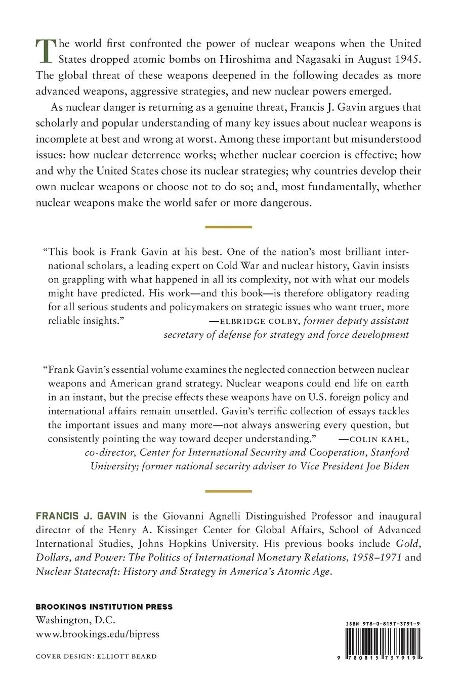 Rückseite: 9780815737919 | Nuclear Weapons and American Grand Strategy | Francis J. Gavin | Buch