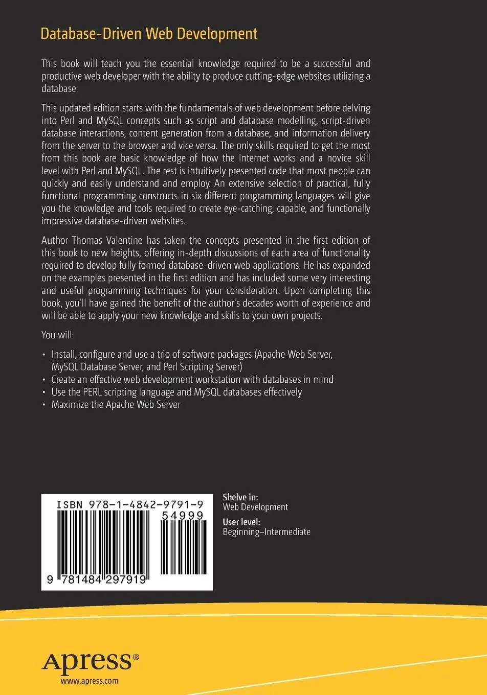 Rückseite: 9781484297919 | Database-Driven Web Development | Thomas Valentine | Taschenbuch