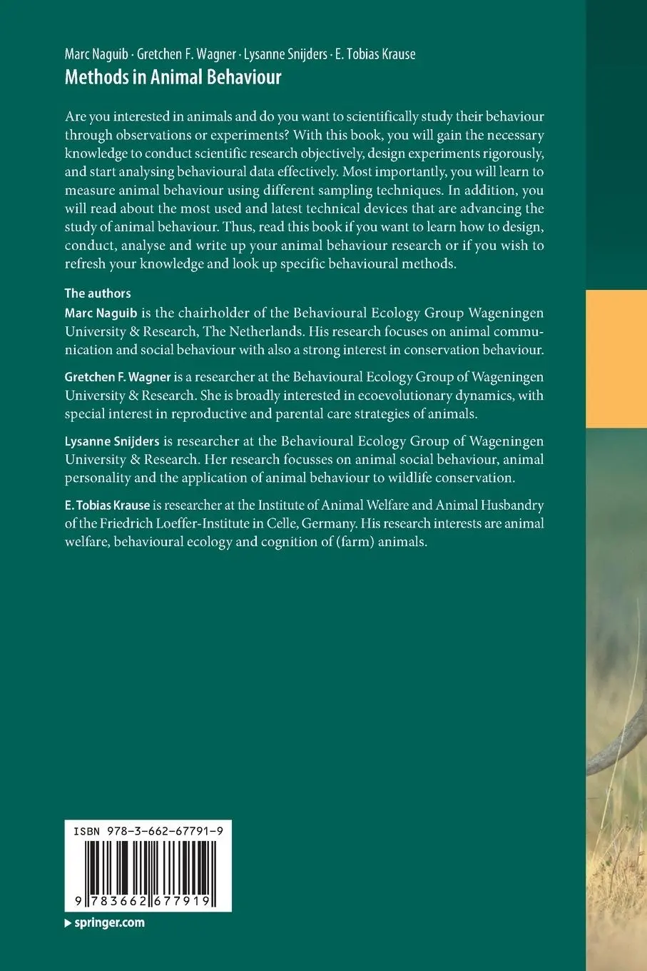 Rückseite: 9783662677919 | Methods in Animal Behaviour | Marc Naguib (u. a.) | Taschenbuch | viii