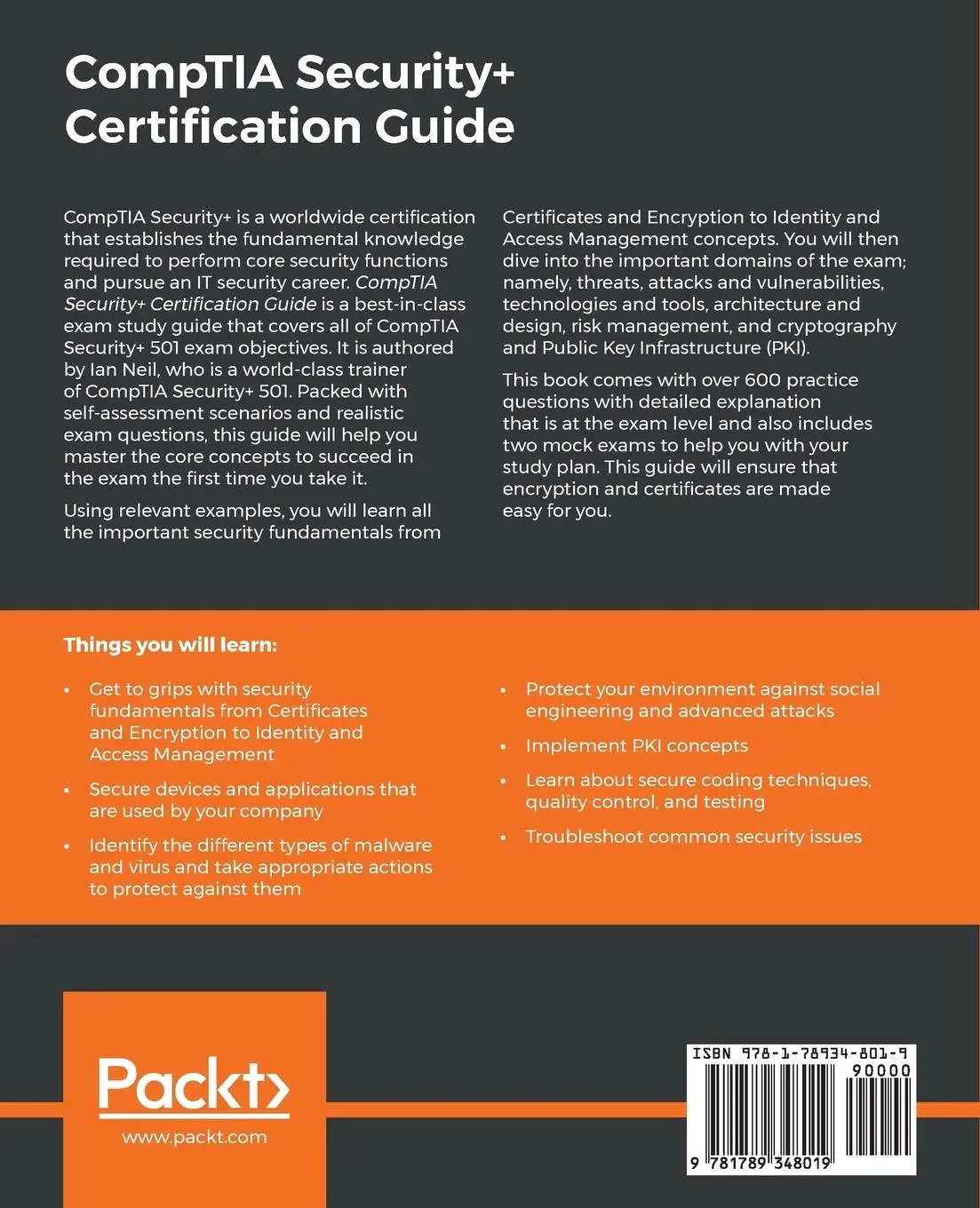 Rückseite: 9781789348019 | CompTIA Security+ Certification Guide | Ian Neil | Taschenbuch | 2018