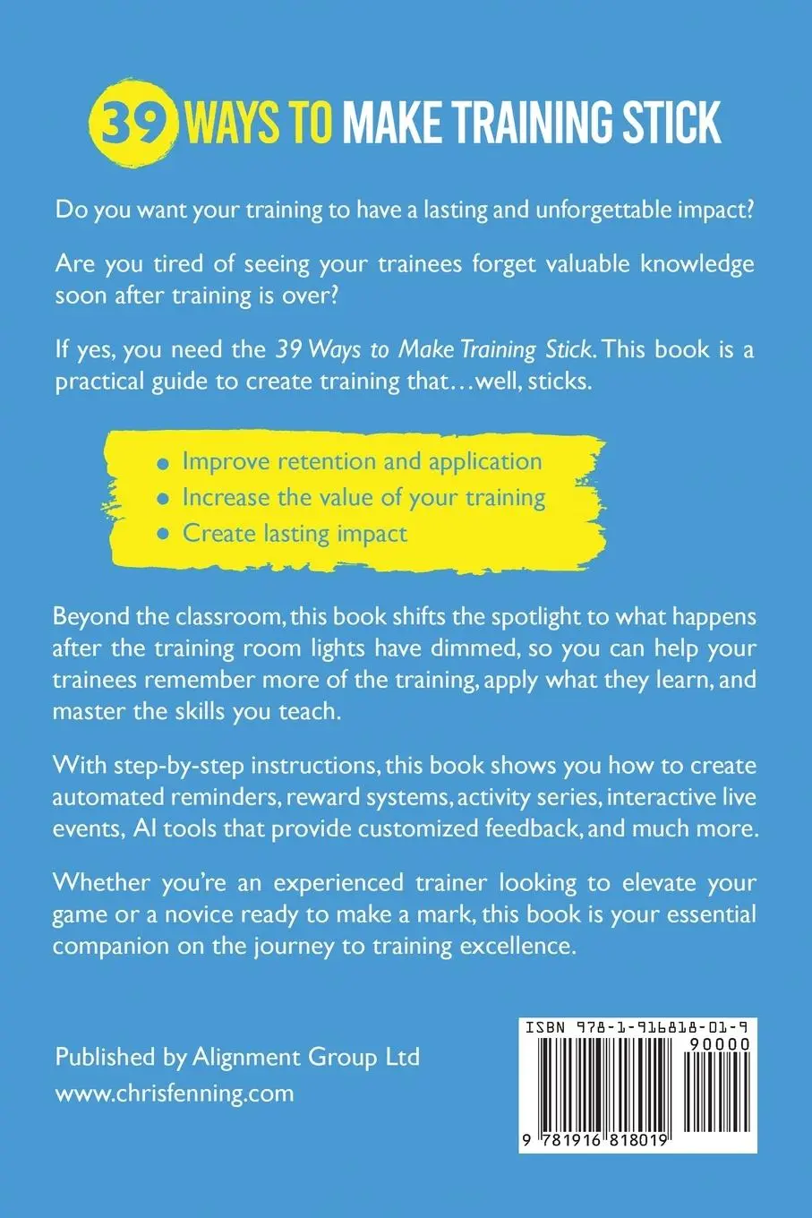 Rückseite: 9781916818019 | 39 Ways to Make Training Stick | Chris Fenning | Taschenbuch | 2024