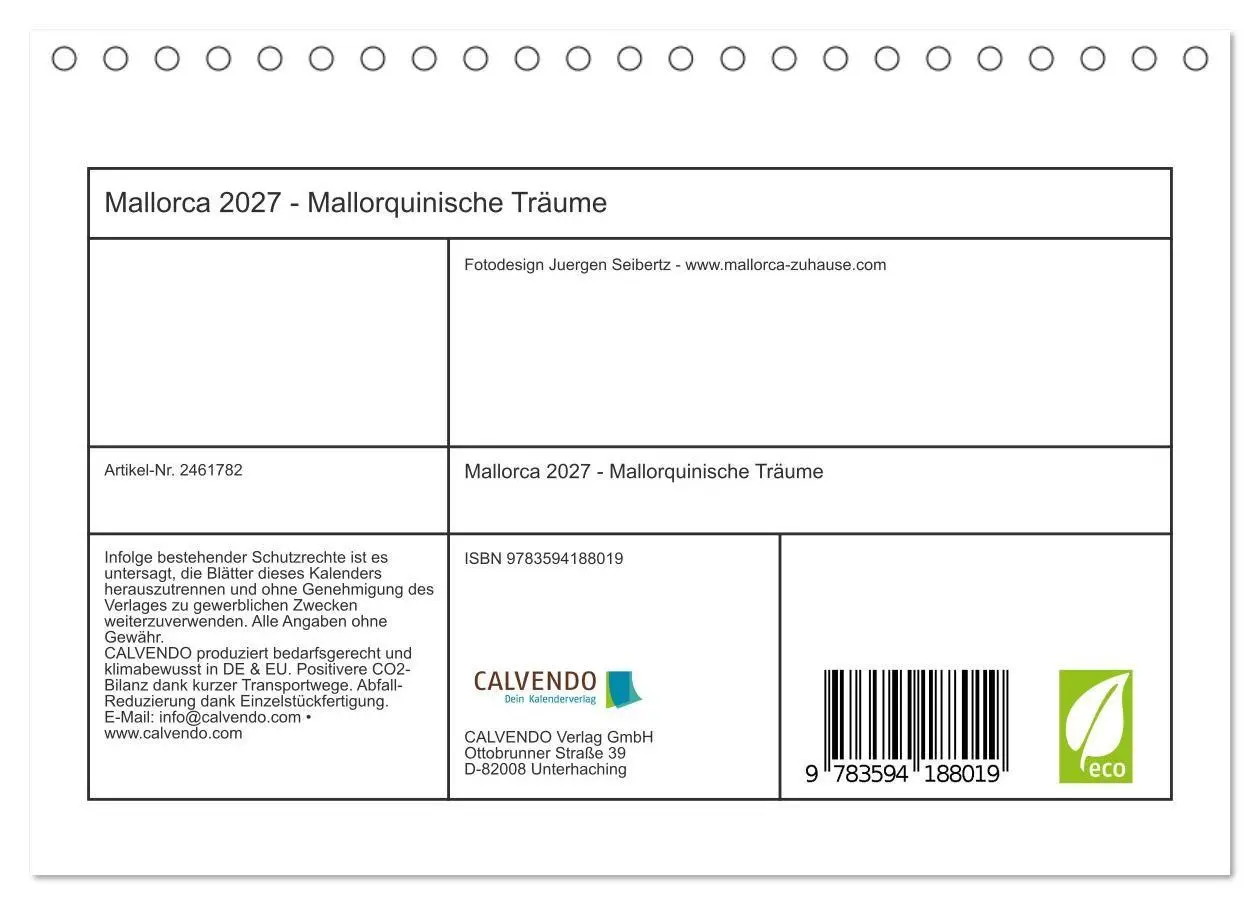 Bild: 9783594188019 | Mallorca 2027 - Mallorquinische Träume (Tischkalender 2027 DIN A5...