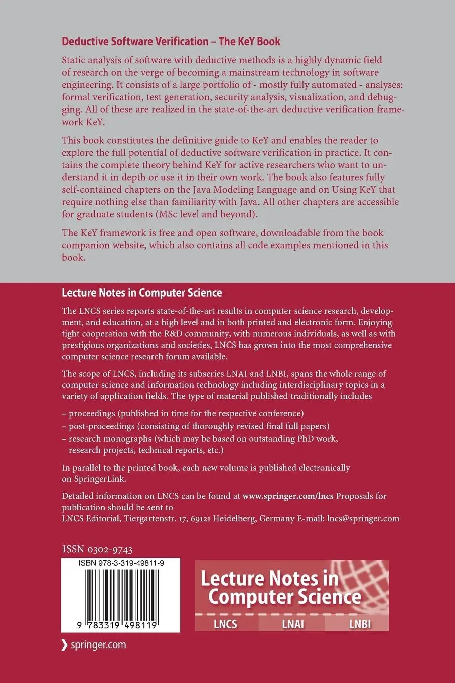 Rückseite: 9783319498119 | Deductive Software Verification - The KeY Book | Ahrendt (u. a.)