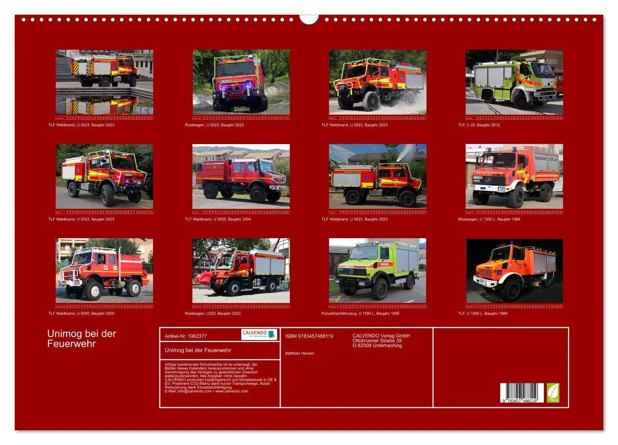 Bild: 9783457488119 | Unimog bei der Feuerwehr (Wandkalender 2026 DIN A2 quer), CALVENDO...