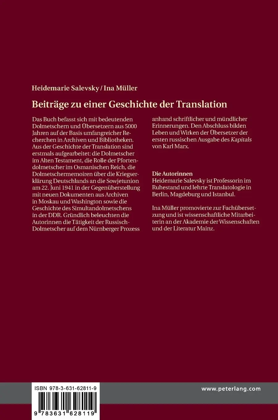 Rückseite: 9783631628119 | Beiträge zu einer Geschichte der Translation | Ina Müller (u. a.)