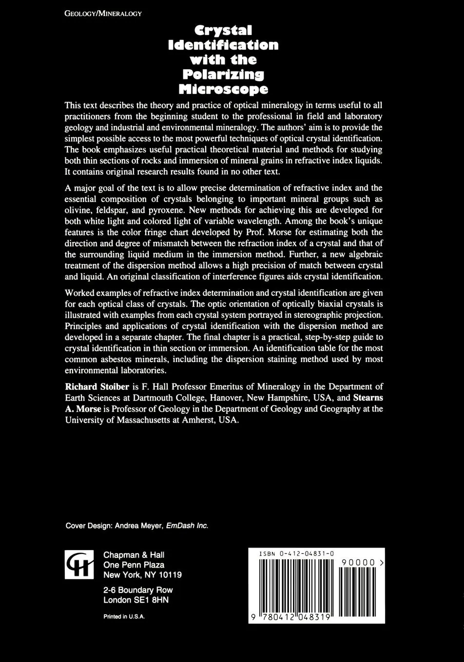 Rückseite: 9780412048319 | Crystal Identification with the Polarizing Microscope | Morse (u. a.)